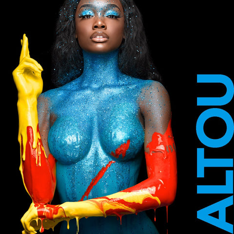 Model Altou in yellow, blue & red in United Kingdom by Nick Saglimbeni for Painted Princess Project
