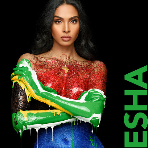 Esha Naidoo in red, blue and green paint by Nick Saglimbeni for Painted Princess Project