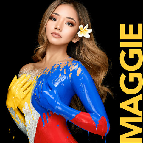 Maggie De Jesus in red, white, blue & yellow by Nick Saglimbeni for Painted Princess Project